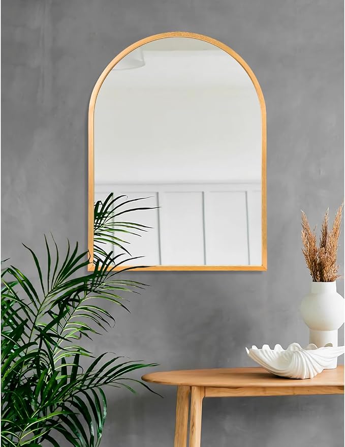 Arched Gold Framed Wall Mirror, 26"x18" Aluminum Alloy Bathroom Mirror for Wall, for Bedroom Entryway Living Room Vanity Large