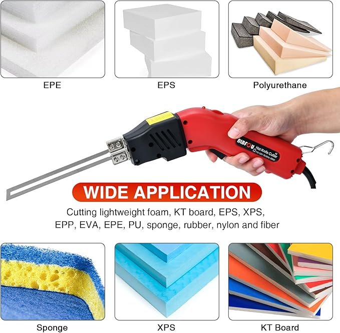 Foam Cutter Electric Hot Knife Styrofoam Cutter Foam Cutting Tool Hot Knife Foam Cutter Air Cooled 200W 110-120V (4 Blades) for XPS,EPS,EPP,EVA,EPE,KT Board,PU,Sponge