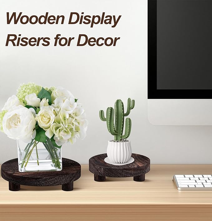 3 PCS Wooden Flower Plant Stand Indoor For Home Living Room Decor, Wood Plant Display Tray For Outdoor Planter Gardening Essentials, Wooden Food or Drinks Holders Tray Indoor.