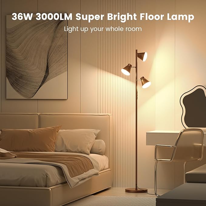 SIBRILLE 36W LED Tree Floor Lamp, Dimmable Tall Standing Lamp with Remote & Touch Control, 4 Color Temperatures Bright Floor Lamp, 3 Rotatable Light Modern Floor Lamps