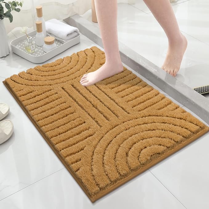 SHACOS Boho Bathroom Rugs 24"x36" Extra Soft Absorbent Microfiber Bath Mats Home Decor Non Slip Carpet Machine Washable Shaggy Bath Rugs for Bath Room Shower Bathtub, Mustard 2' x 3'