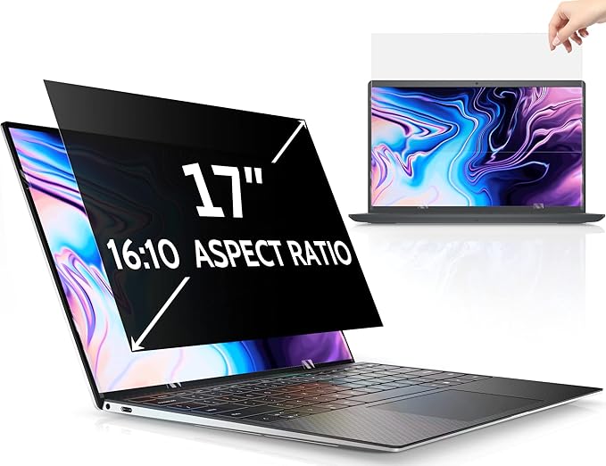 Peslv 17 Inch Laptop Privacy Screen Compatible With Lenovo Hp Dell Acer Asus Thinkpad Xps, 16:10 Aspect Removable Anti Glare Blue Light Filter Protector, 17inch Computer Monitor Security Shield