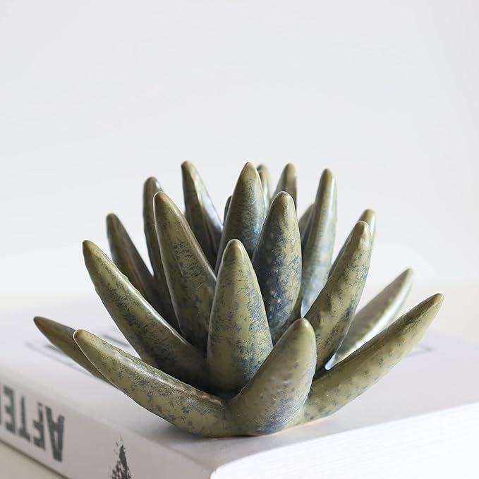 Ceramic Succulent Flowers Table Top with Stable Base, 3D Handmade Tablescape Decorative (Cactus)