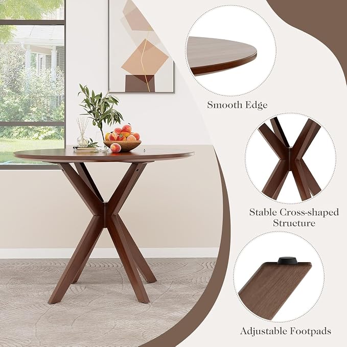 ERGOMASTER 5-Piece Dining Table Set for 4, 36" Kitchen Round Table with 4 Chairs, Rubber Wood Legs, Brown