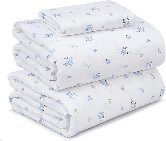 RUVANTI 100% Cotton Twin XL Sheet Sets, 3 Pieces, Soft & Breathable Percale Weave Bedding, Deep Pocket 16", Hotel Standard, Crisp Cool Feel, Durable, Perfect Size Floral Sheets, Phulkari