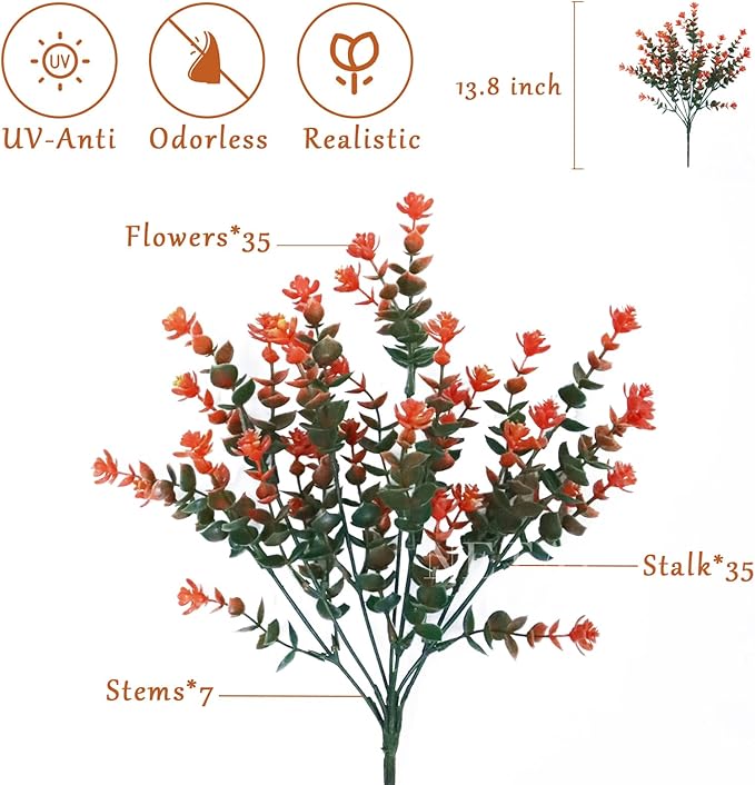 Outdoor Artificial Flowers UV Resistant, 20 Bundles Fake Realistic Floral Greenery Plants for Outside Porch, Window Boxes, Garden, Yard, Inside Home Table Decor,GreenOrange