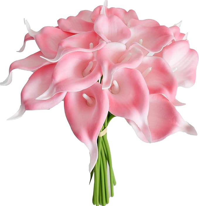 Mandy's PU Pink Calla Lily Artificial Flowers 20 Stems 13.5in Faux Realistic Centerpiece for Thanksgiving and Christmas Decorations DIY Bridal Bouquet Home Décor