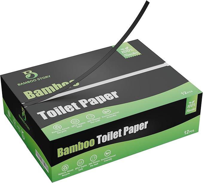 Eco Toilet Paper, 12 Rolls, 3-Ply, 300 Sheets, 100% Unbleached Bamboo, Chemical-Free, PFAS-Free, Vegan, Plastic-Free, Plant-Based Tissue, FSC Certified, Gentle, Strong & Sustainable (12)