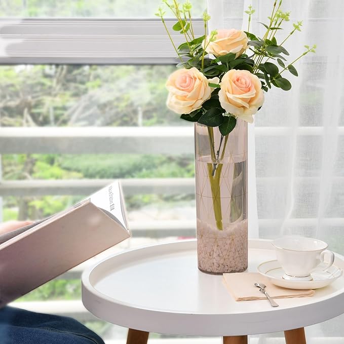 Vase Plastic Vase Elegant Cylinder Flower Vase Shatterproof Decorative Centerpiece for Home Table Office Weddings Events (11.8 x 3.9 in)