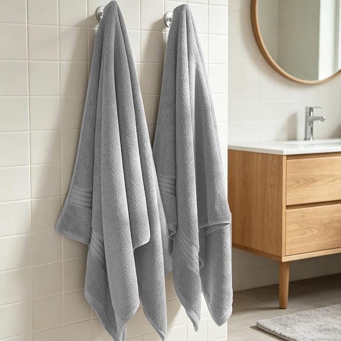 COZYART Light Grey Bath Towels for Bathroom 2 Pcs, 27x54 Cotton Towel Set Super Soft Highly Absorbent Durable 650 GSM Shower Towels for Daily Use