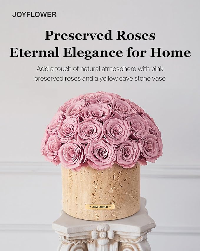 JoyFlower Preserved Flowers Vase, Yellow Cave Stone Flower Vases for Centerpieces, Eternal Flower Decorations for Party Home Living Room Bedroom Coffee Table, Decorative Flower Vase Unique House Decor