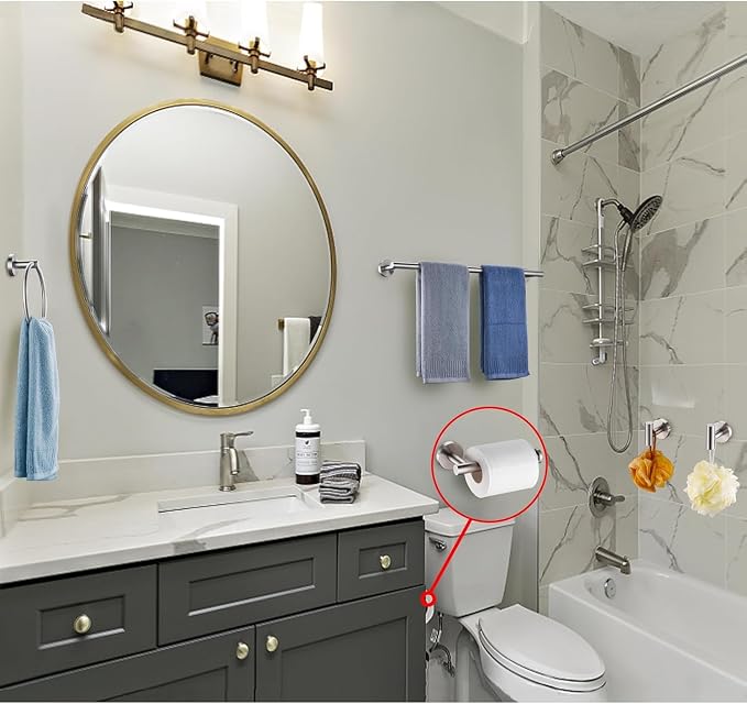 5 Pieces Brushed Nickel Bathroom Hardware Accessories Set, SUS304 Stainless Steel 24 Inch Bath Towel Bar Set, Round Bathroom Towel Holder Set, Towel Racks for Bathroom Wall Mounted