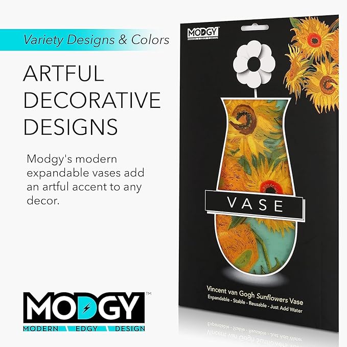 MODGY Collapsible and Expandable Plastic Flower Vase, Unbreakable, Foldable, Decorative Modern Centerpieces, Table Decorations, Van Gogh Sunflowers, 1 Pack