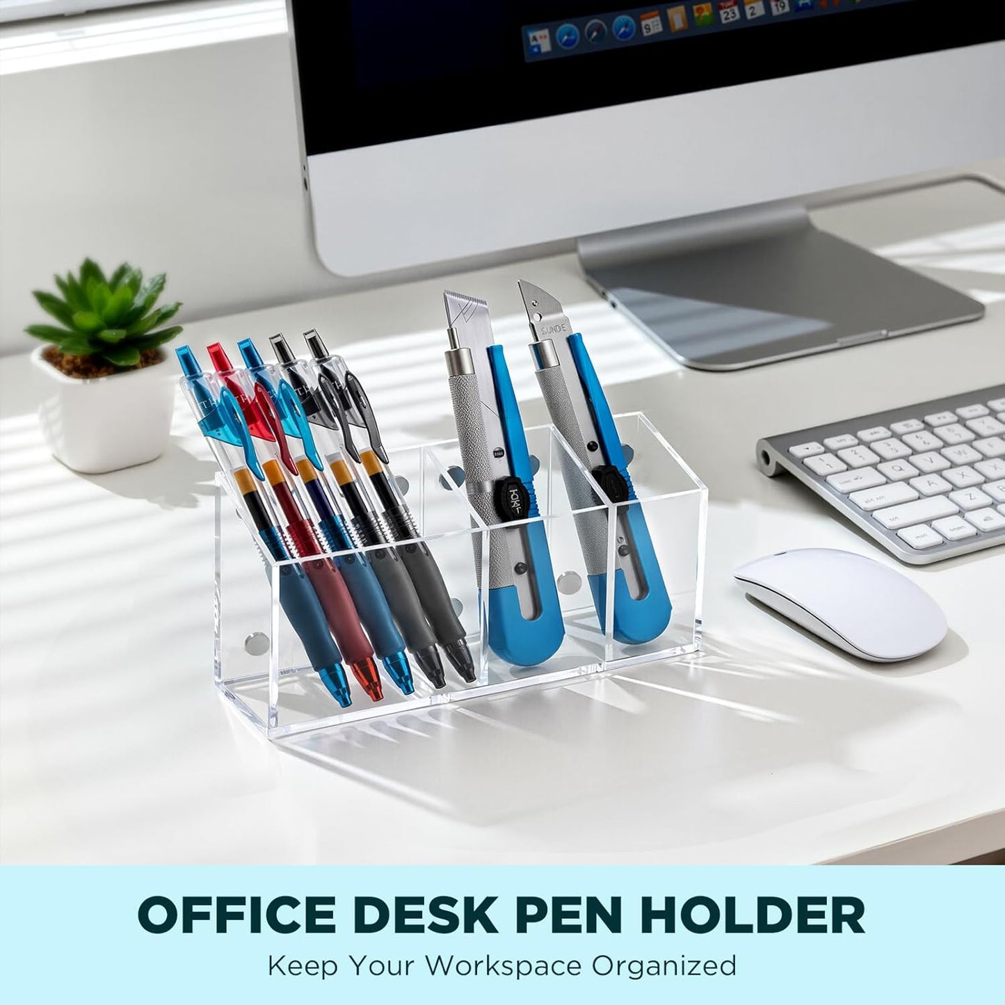 Skiennix Magnetic Pen Holder - Acrylic Dry Erase Marker Cup for Whiteboard & Refrigerator | Office & Classroom Organizer