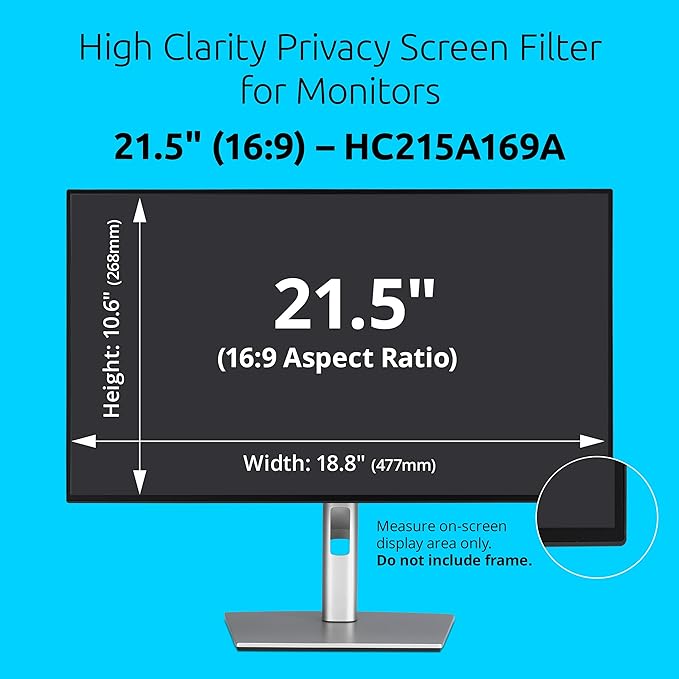 Kensington High Clarity Privacy Screen for 21.5 inch 16:9 Widescreen Monitor, Easy Installation Computer Privacy Filter for Desktop, 2H hardness Protection, Compatible with LG Samsung Dell, HC215A169A