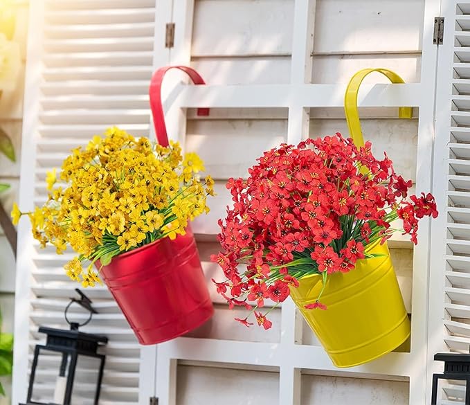 Ouddy Decor 12 Bundles Artificial Flowers for Decorations Fake Silk Plants for Outdoors UV Resistant Faux Plastic Greenery Stems for Garden Porch Window Box Home Spring Decor, Red