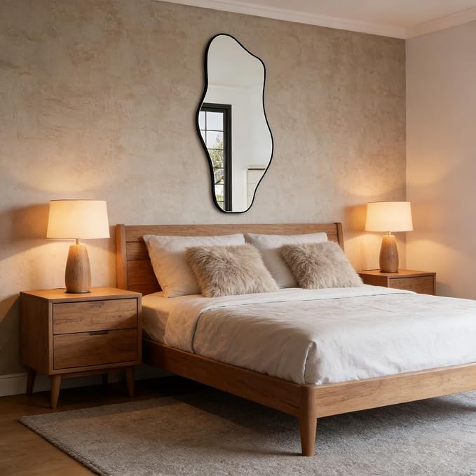 Irregular Frameless Mirror, 35.8"x17.7" Asymmetrical Tempered Glass Mirror, Modern Organic Shaped Wall Mirrors for Entryway Bedroom Living Room Bathroom, Horizontal or Vertical Hanging
