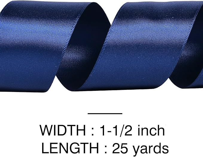 YAMA Navy Blue Double Faced Satin Ribbon, 1 1/2 Inch 25 Yards, Great for Crafts Bows Flower Bouquet Wedding Home Decor Gift Wrapping