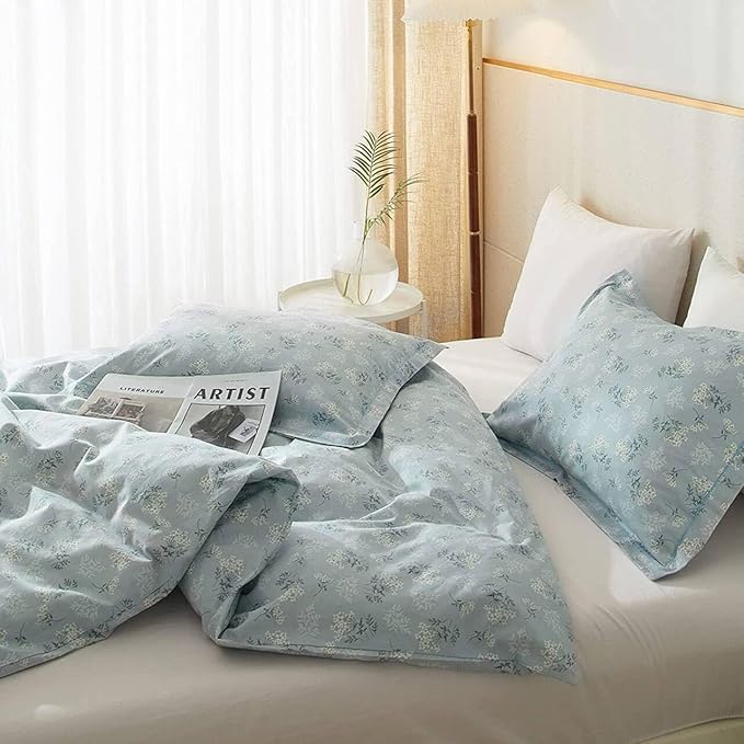 LifeTB Vintage Floral Comforter Set Full Size Farmhouse Blue Flower Bedding Comforter Chic Floral Girls Cottagecore Bedding Set Soft Microfiber Cute Flower Botanical Comforter Set for All Season