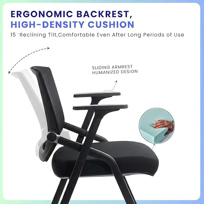 16 Pack Stackable Conference Room Chairs with Paddle Folding Office Chair Foldable Desk Chair Mesh Back and Arms for Conference Meeting Guest Reception Home Office Training Room Chair Black
