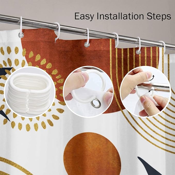 Emvency Shower Curtain Mid Century Sun Boho Geometric Leaf Aesthetic Arch Curve Bathroom Home Decor Waterproof Polyester Fabric 72 x 72 inches Set with Hooks