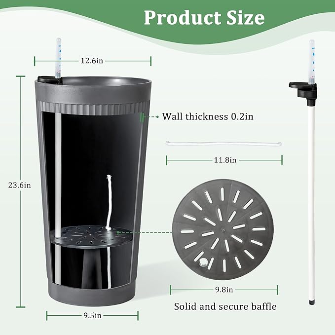 Set of 2 Tall Self-Watering Planters, 24" Large Planters with Water Level Indicator for Indoor & Outdoor Plants, Modern Planters for Garden, Patio, Balcony, Porch, Cement Gray