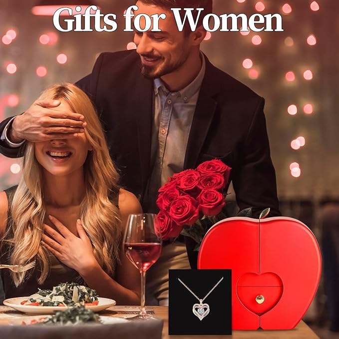 Preserved Flower Red Rose with Heart Necklace, Gifts for Mom, Girlfriend, Women, Wife, Grandma on Christmas, Valentine's Day, Mother's Day, Birthday, Anniversary, Thanksgiving