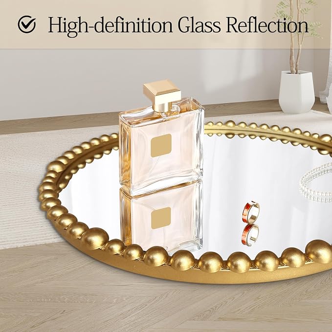 Gold Round Mirror with Beaded Frame ，Circle Antique Bathroom Vanity Mirror Decorative Wall Mirrors for Living Room,Bedroom, Entryway