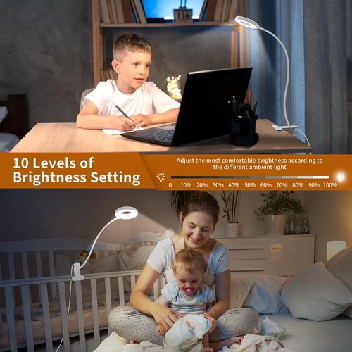 iZELL USB Clamp Reading Light - Adjustable LED Desk Lamp with Silicone Arm for Kids - 15.8’’ White