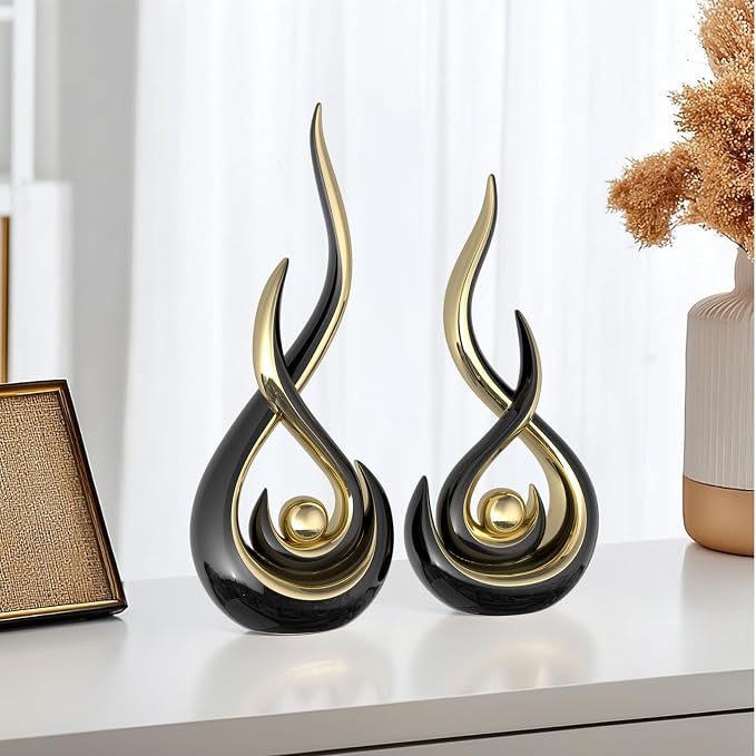XMGZQ Modern Abstract Art Home Decor Accent,Contemporary Statues Coffee Table Decor for Living Room,Table Centerpieces for Dining Room,Ceramic Sculptures Knick Knacks for TV Stand Show Piece (Black)