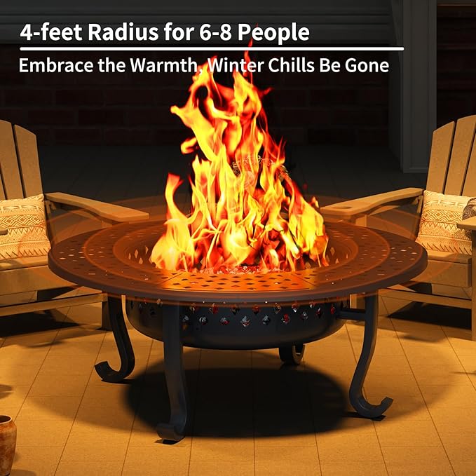ZIENLIFE 43 Inch Fire Pit with 2 Grill, Outdoor Wood Burning Firepit with Lid, Metal Round Table for Backyard Patio Garden Picnic Camping Bonfire