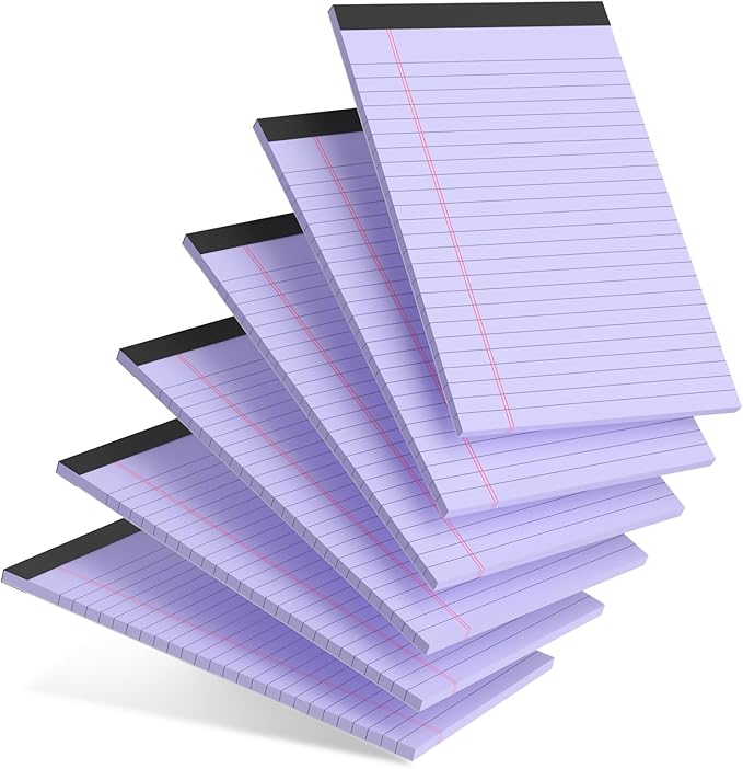 AILZFEI 6pcs Small Legal Pad 5x8 College Ruled Purple Legal Pads Notepads 6 Pack Study Back Writing Pads 5 x 8 Perforated Narrow Ruled Pads of Paper Purple