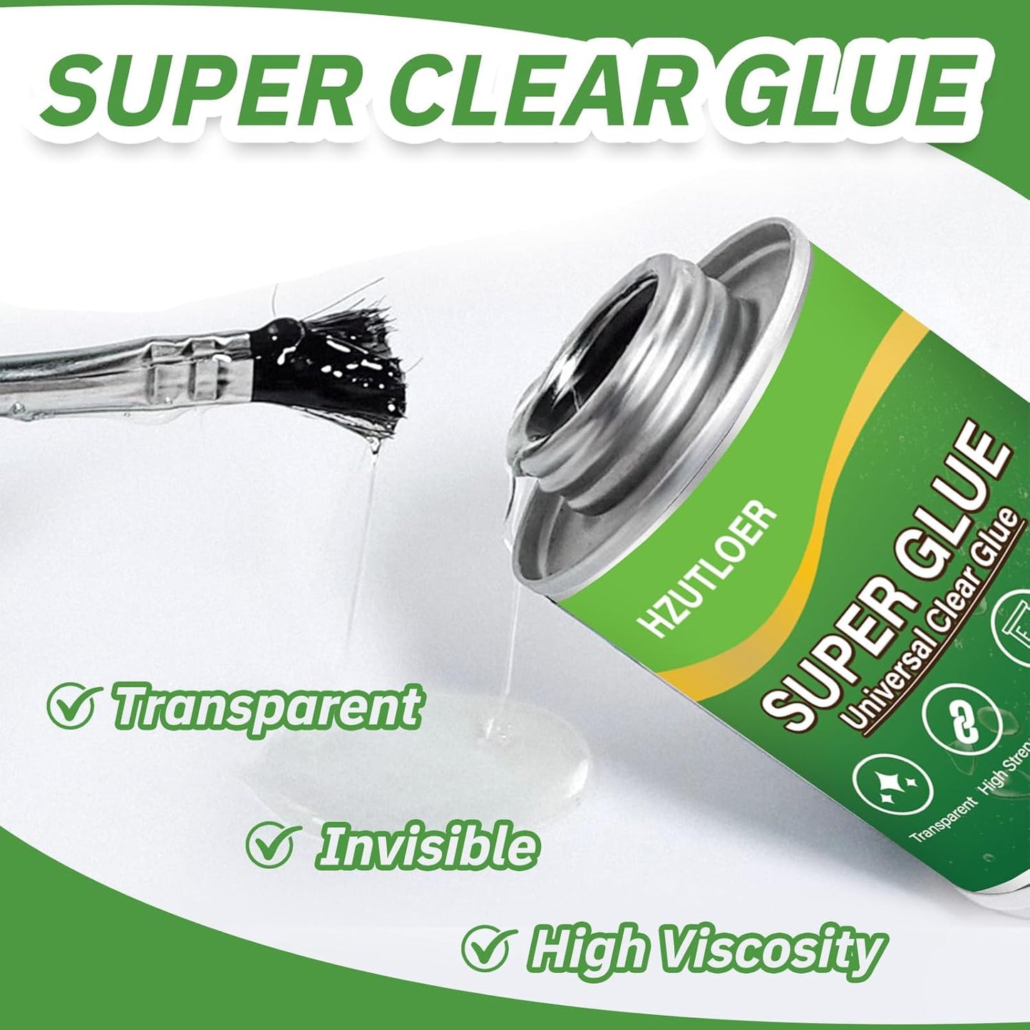 Super Glue | Clear Multi-Purpose Adhesive with Brush - 4 oz Strong Instant Glue for Wood, Ceramic, Leather, Plastic, Glass, Metal, Rubber, DIY Crafts