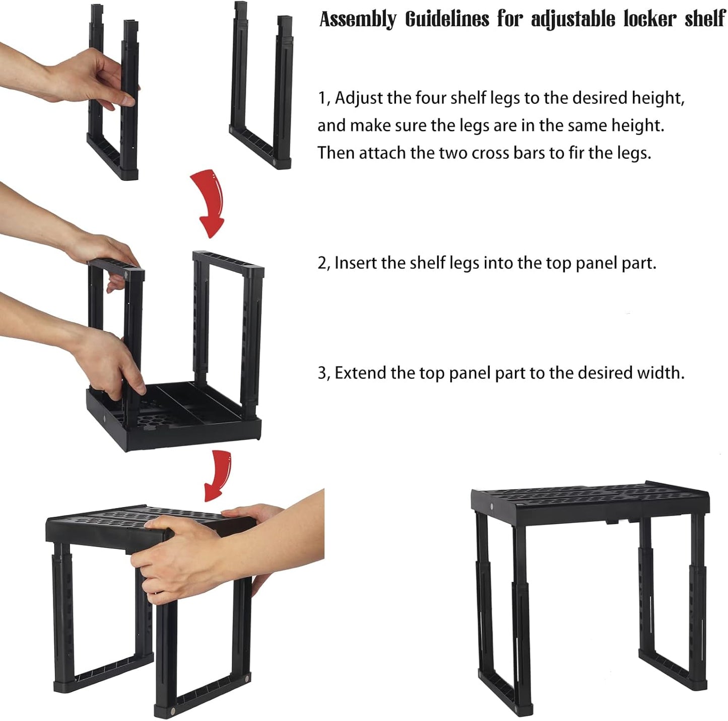 Svartur Locker Shelf - Adjustable Height & Width | Stackable Organizer for School & Gym Lockers - Black