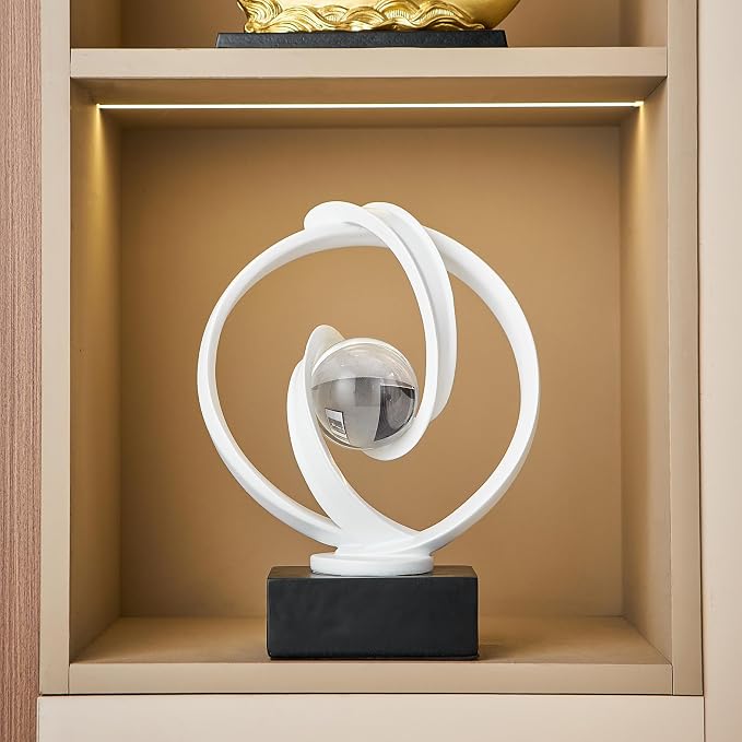 Modern White Statue Decor for Living Room, Abstract Art Sculptures Home Décor Accents for Coffee Table TV Stand Bookshelf, Resin Decorations for Dining Room Office Bedroom