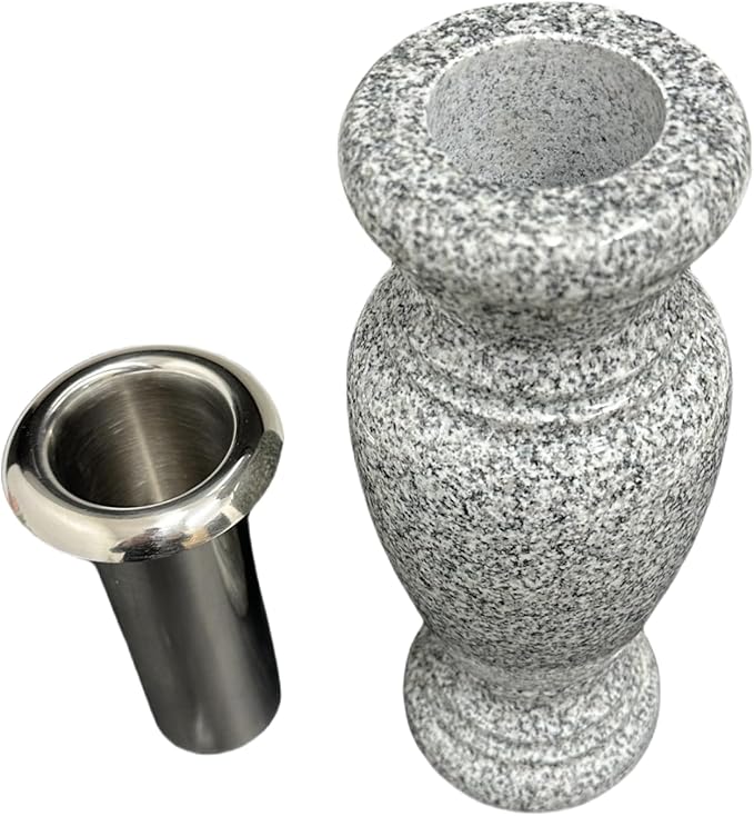 Memorial Cemetery Flower Vase - Real Granite (Grey Granite), with Stainless Steel Inner, Grave Marker, Decorations for Gravesite, Headstone Flowers Holder, Garden Lawn & Yard (4.5x4.5x10)