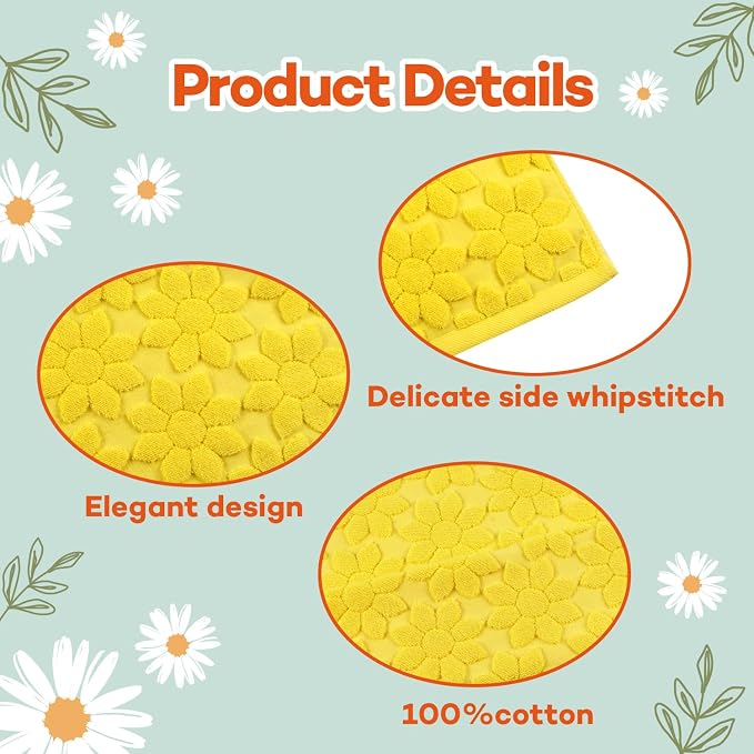 Quera 2 Pack Hand Towels Spring Summer Flower Yellow Sunflower Bathroom Decorative Towels Set for Drying, Cleaning, Cooking, Holiday 13.7'' x 29.5''
