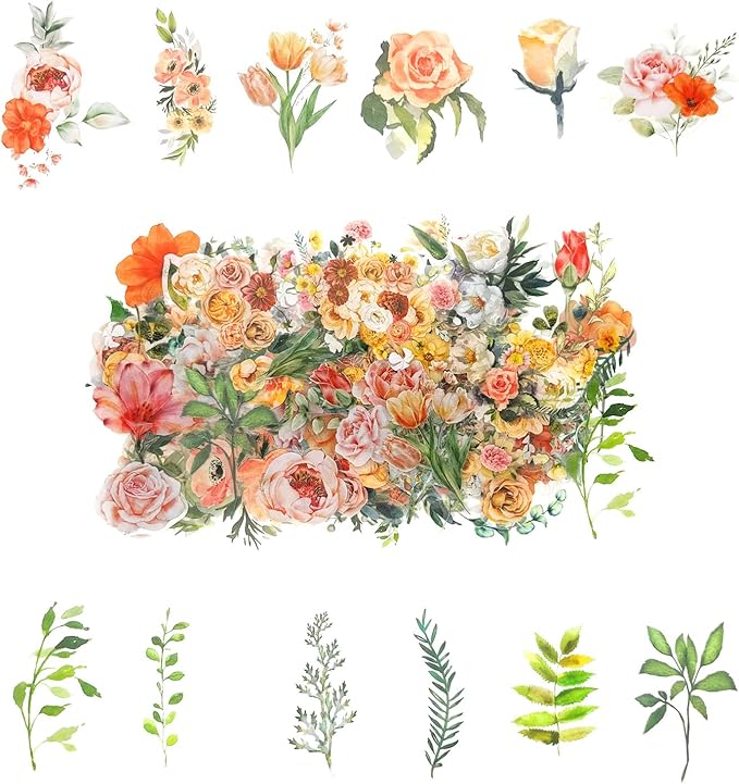 Obujopal 100 Pcs Natural Botanical Flower Stickers, Wildflower Stickers for Scrapbooking Junk Journal Notebook Diary Planner Letter Envelope Water Bottle Phone Case Craft Decoration (Wildflower)