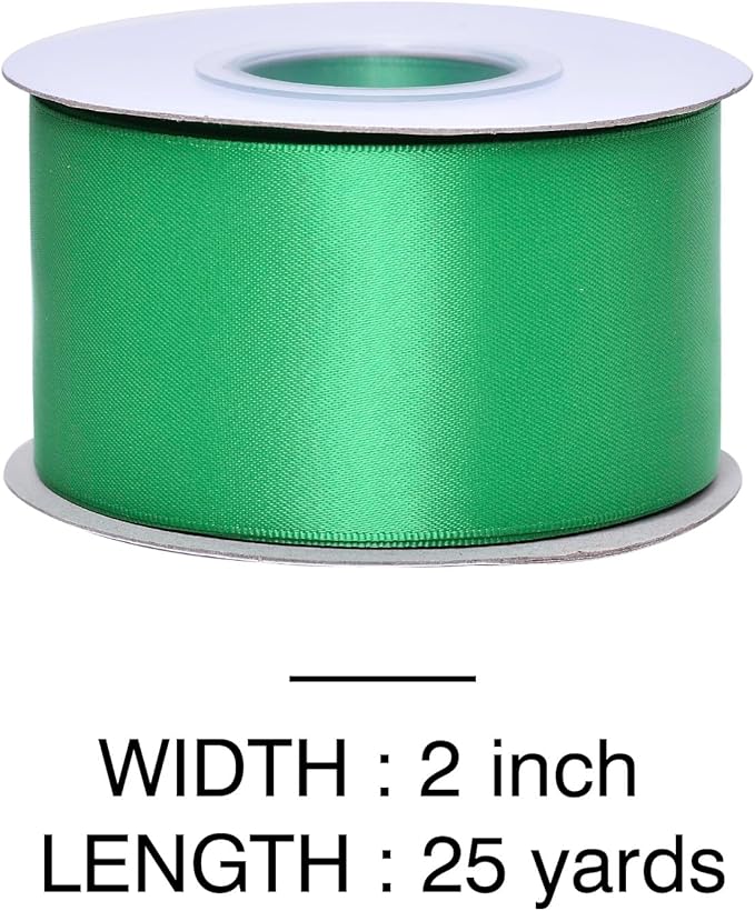 YAMA Green Double Faced Satin Ribbon, 2 Inch 25 Yards, Great for Crafts Bows Flower Bouquet Wedding Home Decor Gift Wrapping