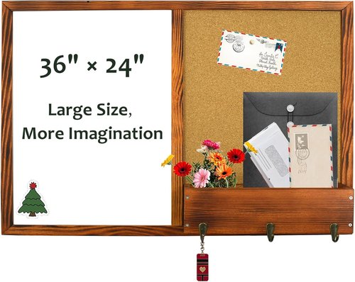 Mail BB-BN-6090 | Magnetic Dry Erase Whiteboard & Cork Board Combo - 35.4" x 23.6" with Pine Wood Frame