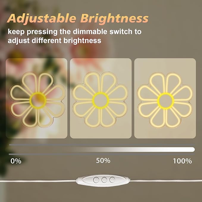 Flower Neon Signs Warm White LED Neon Light for Wall Decor Flowers Shaped Light up Sign for Bedroom, Christmas Gift, Shop, Teen Room, Dormitory (12.6 x12.6 inch)