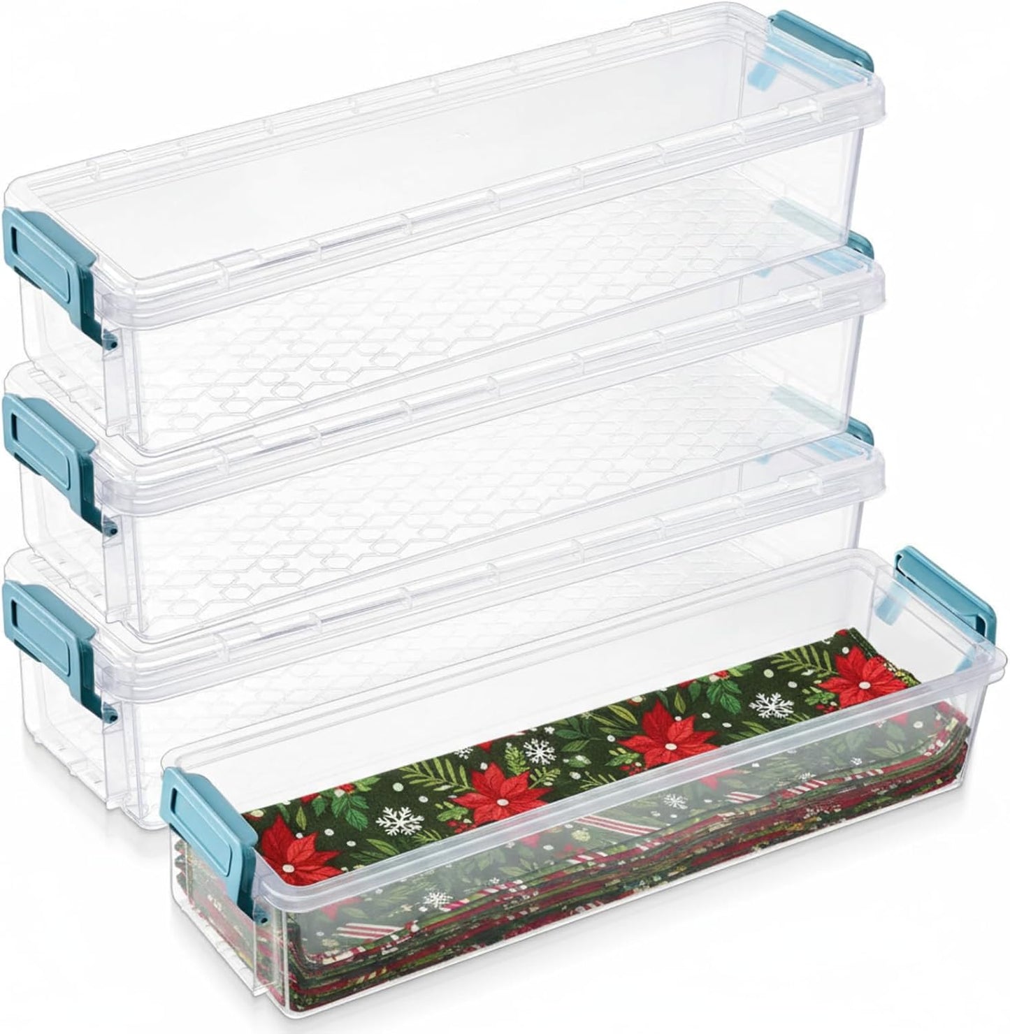 Tioncy Fabric Strip Case - 4 Pcs Jelly Cotton Patchwork Roll Storage Organizer | Blue, 13 x 4 x 3 in