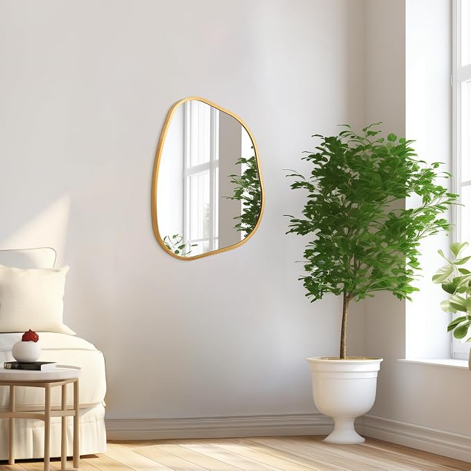 Irregular Mirror for Wall, Gold Wall Mirrors Decorative 20"x16" Asymmetrical Mirrors Aluminum Alloy Frame for Bathroom, Bedroom, Living Room, Cloakroom, Entryway