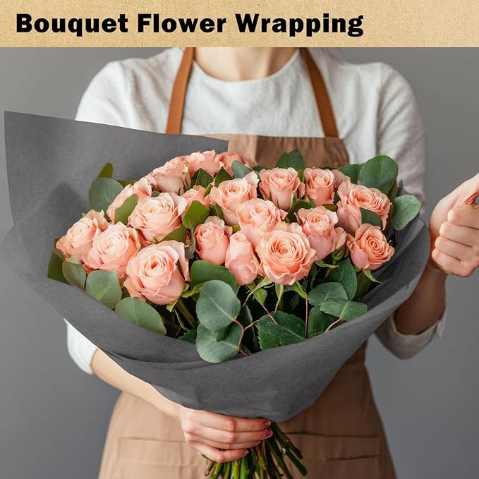 RUSPEPA Dark Gray Kraft Wrapping Paper Roll, 17.5"x 393"(32.8'), Recyclable Gray Gift Wrap Paper for Birthday Gift Wrapping, Table Covering, Art & Craft Supplies, Bouquet Flower, 80GSM