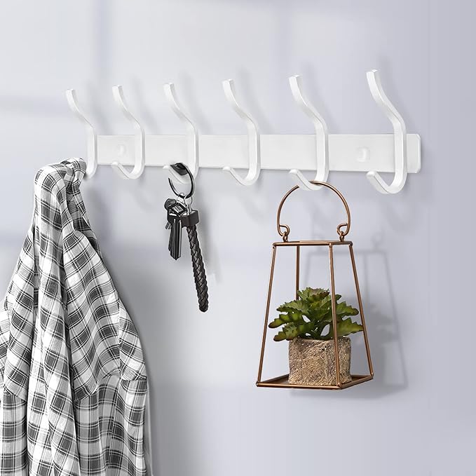 HAMUTH White Wall Hooks Heavy Duty, 23 Inch Coat Hooks Wall Mount with 8 Hooks,2 Packs Wall Hooks Hangers for Entryway, Bathroom - for Hanging Backpack, Bag, Coat, Purse, Hat, Towel, Clothes