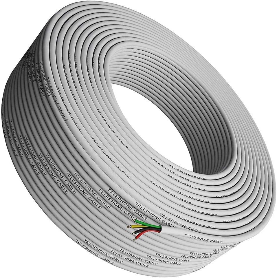 Tupavco TP801 | 300ft Rounded White Phone Cable - 4x1/0.4 26 AWG Solid Wire for RJ11 Connections