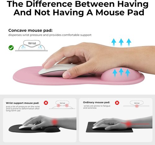 EooCoo Ergonomic Pink Mouse Pad - Gel Wrist Rest Support for Pain Relief | Contoured Design for Carpal Tunnel