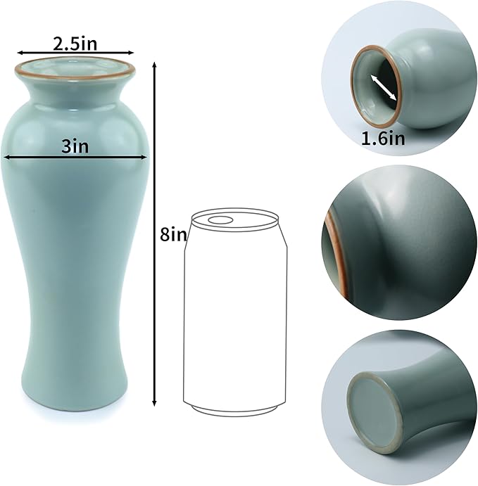 8-inch ice Cracked Glazed Ceramic vase, Modern Eastern Style Ceramic vase, Dining Table, Central Living Room Shelf Decoration (TQ04)