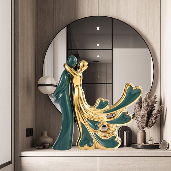 Couple Statue - Abstract Ceramic Dancing Couple Figurine, Romantic Love Statue for Modern Home Decor, Living Room, Bedroom, Shelf, Office, Perfect Wedding, Anniversary & Housewarming Gift(Lovers)