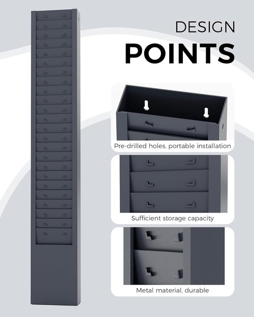 OSKIE Metal Time Card Rack - 25-Pocket Wall-Mountable Organizer | Vertical Design in Powder Gray-Blue, 2x5x30 Inches